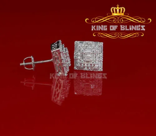 King of Blings- White 925 Sterling Silver 0.72ct Cubic Zirconia Hip Hop Women's Square Earrings