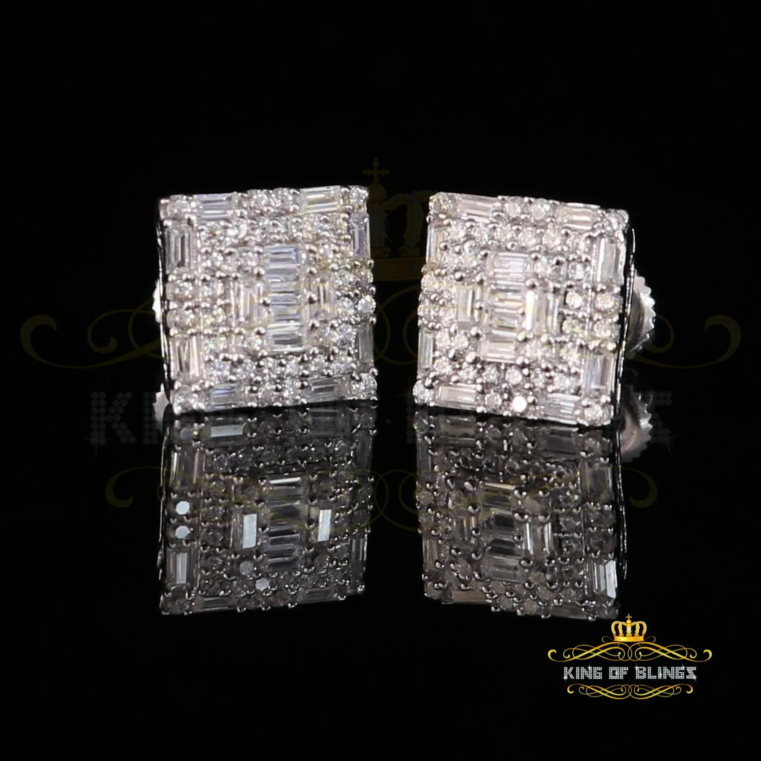 King of Blings- White 925 Sterling Silver 0.72ct Cubic Zirconia Hip Hop Women's Square Earrings