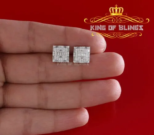 King of Blings- White 925 Sterling Silver 0.72ct Cubic Zirconia Hip Hop Women's Square Earrings