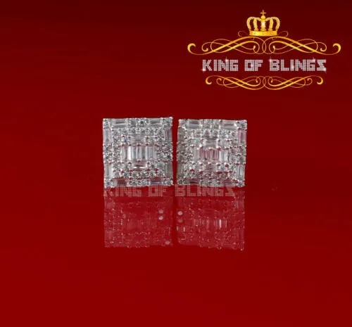 King of Blings- White 925 Sterling Silver 0.72ct Cubic Zirconia Hip Hop Women's Square Earrings