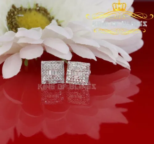 King of Blings- White 925 Sterling Silver 0.72ct Cubic Zirconia Hip Hop Women's Square Earrings