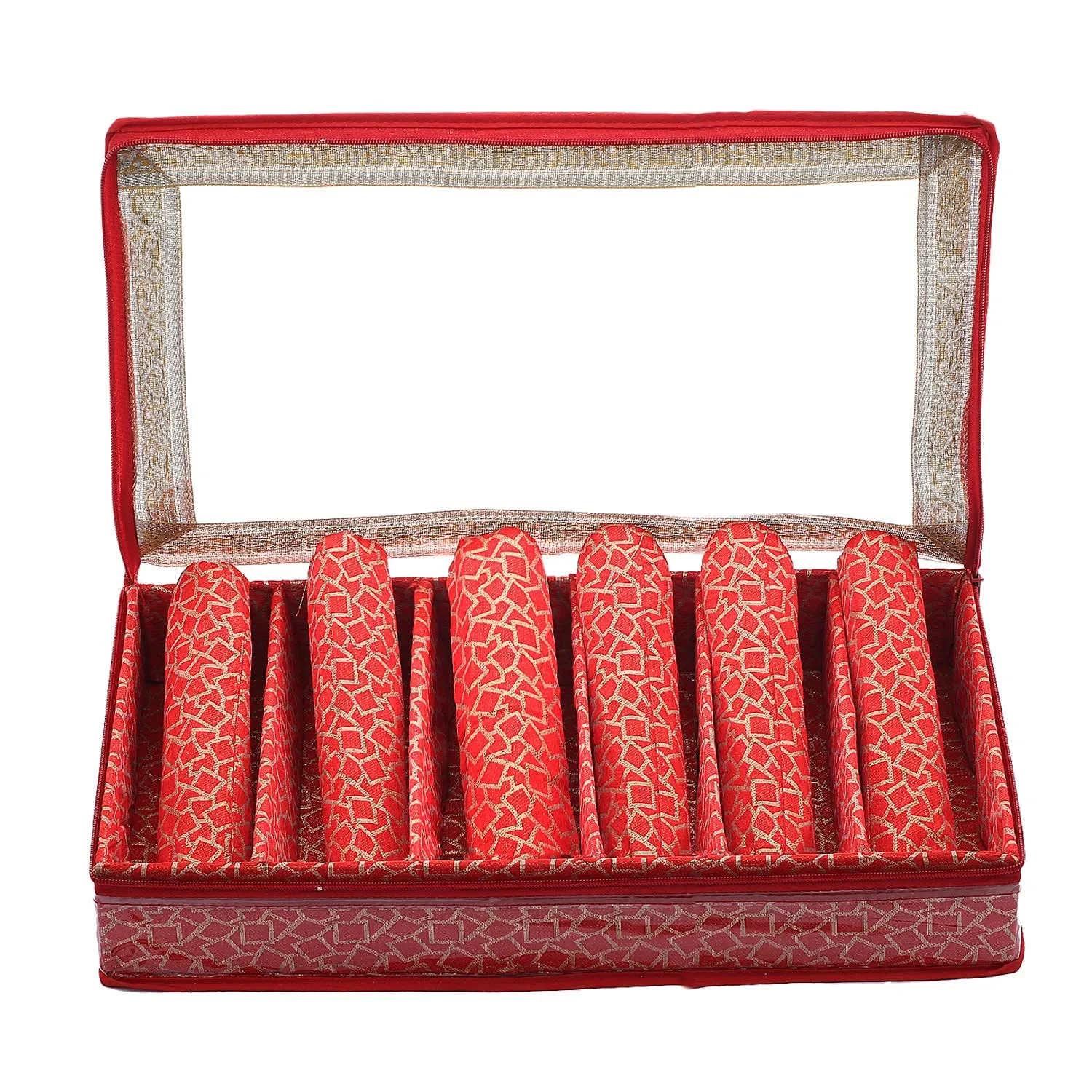 Kuber Industries Brocade Hardboard Six Rod Bangle Box (Red) - CTKTC42001