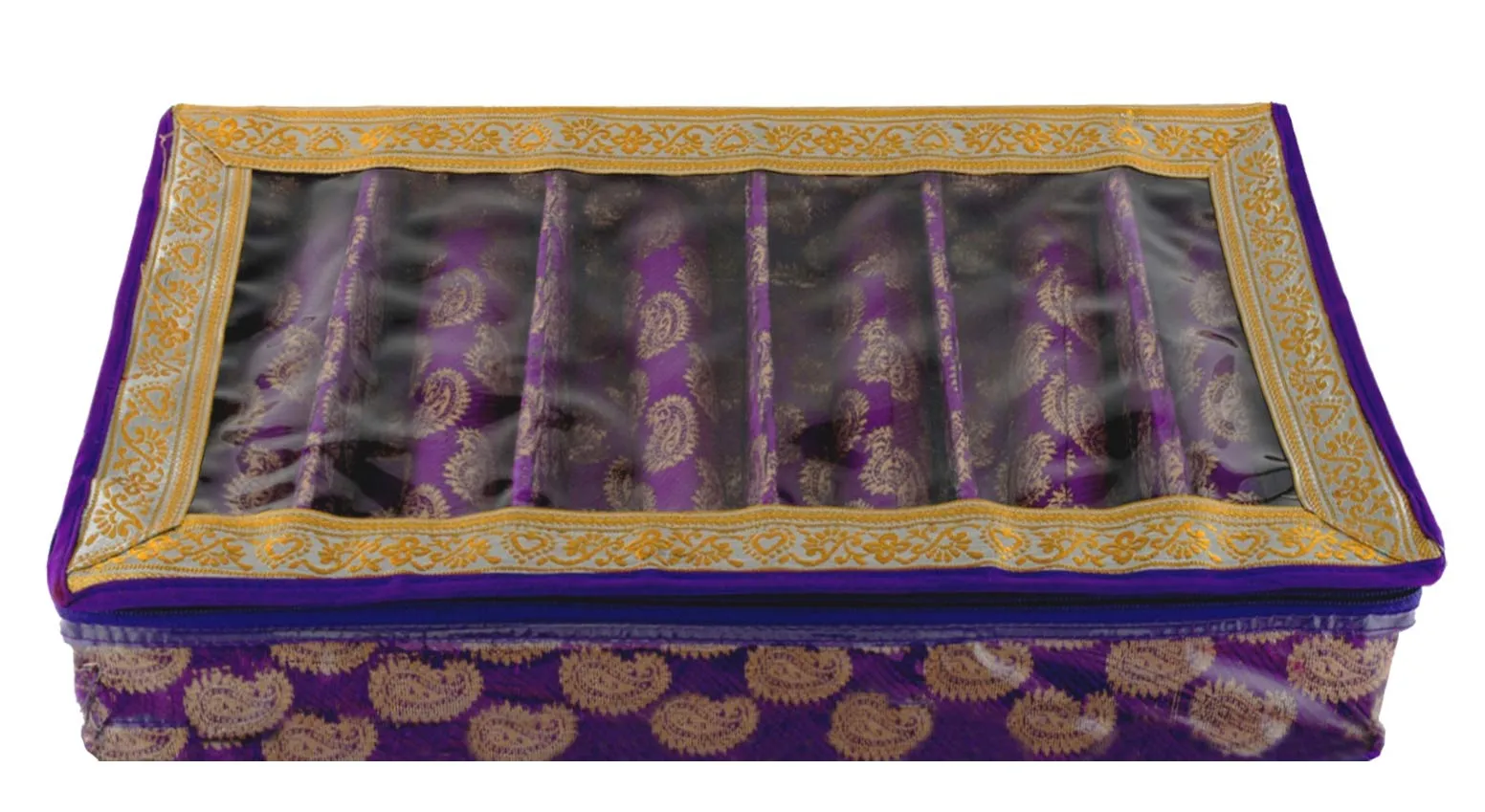 Kuber Industries Carry Design Brocade Hardboard Six Rod Bangle Box (Purple) -CTKTC38781