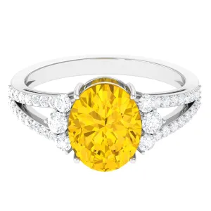 Lab Grown Yellow Sapphire Oval Engagement Ring With Moissanite