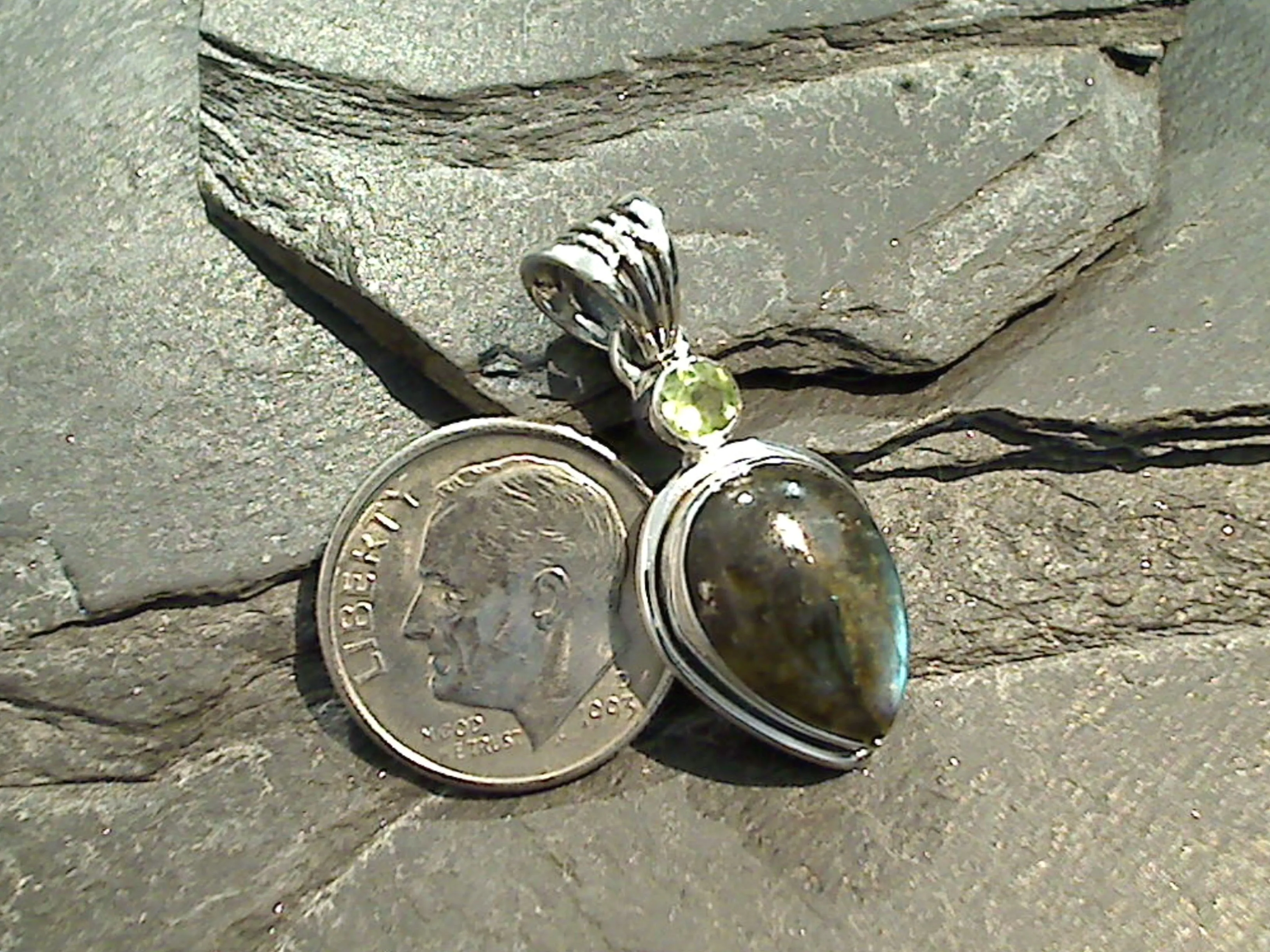 Labradorite, Peridot, Sterling Silver Pendant