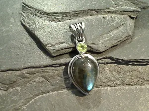 Labradorite, Peridot, Sterling Silver Pendant