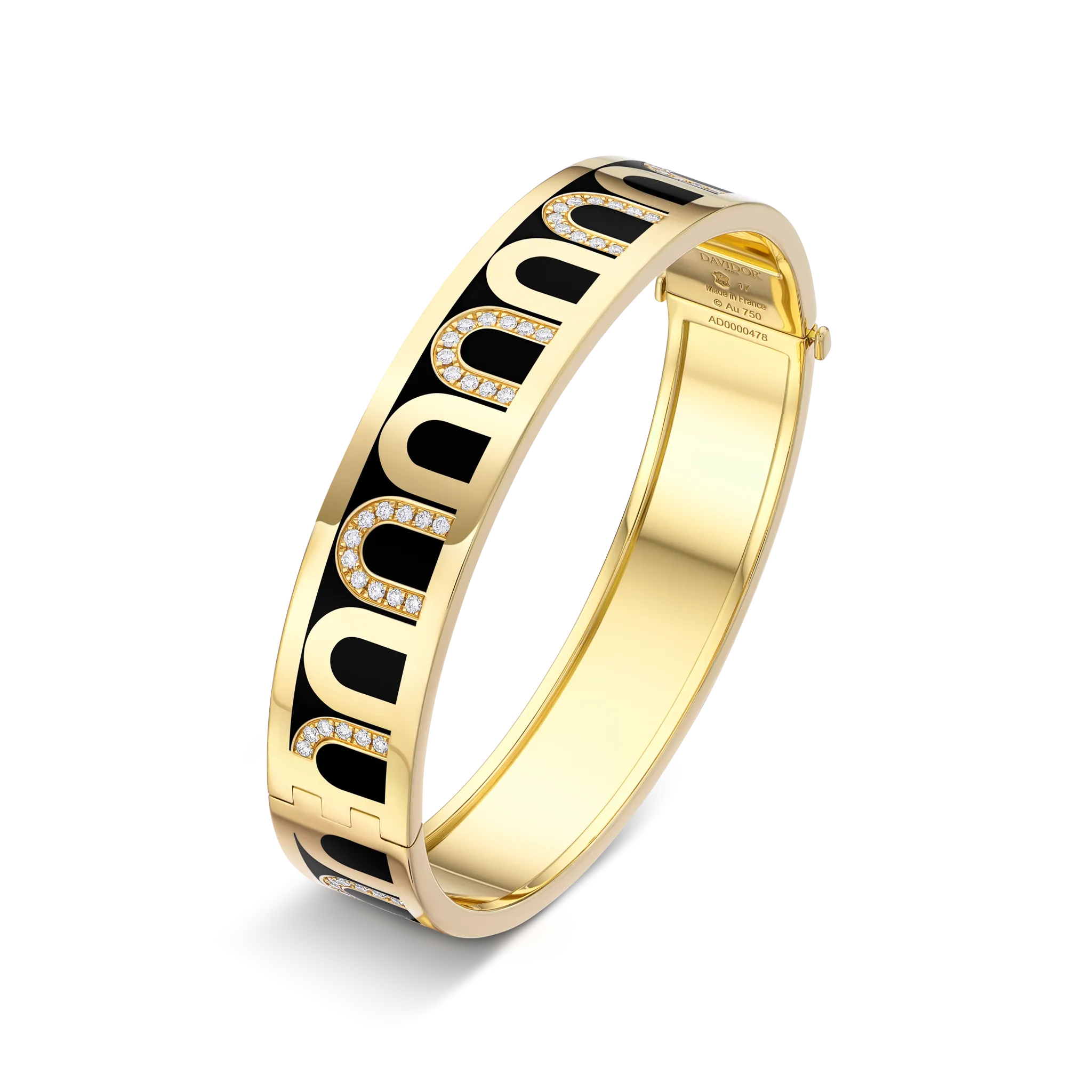 L’Arc de DAVIDOR Bangle GM, 18k Yellow Gold with Lacquered Ceramic and Colonnato Diamonds