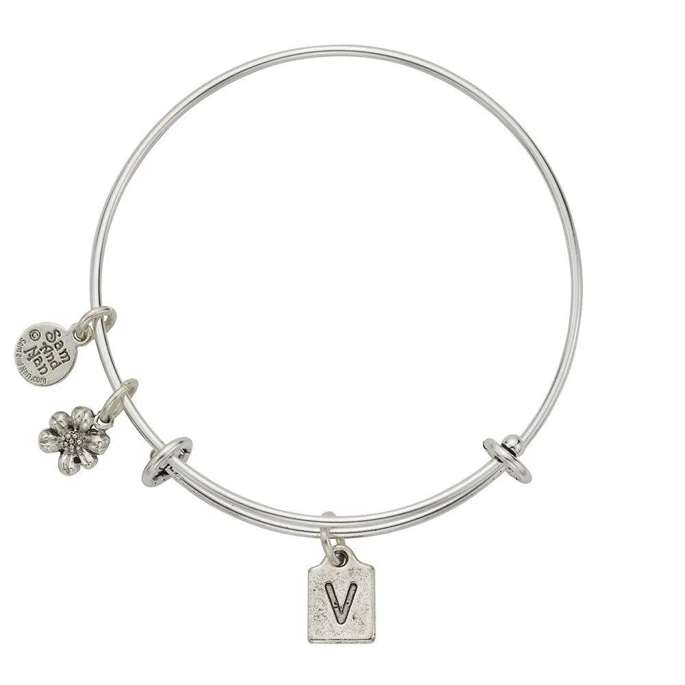 Letter V Charm Bangle Bracelet