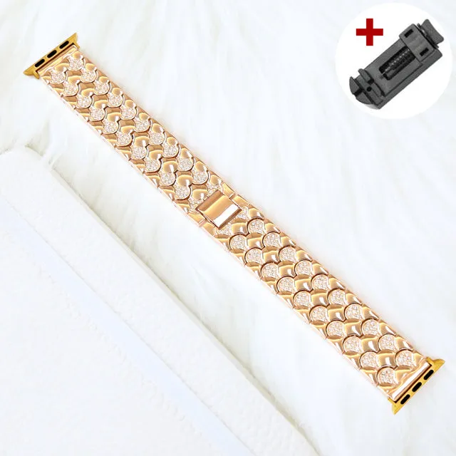 Luxury Diamond Fish Scales Strap For Apple Watch Metal Band Series 7 6 5 4 iWatch 38/40/41mm 42/44/45mm Premium Steel Bracelet |Watchbands|