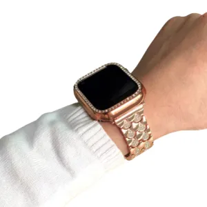 Luxury Diamond Fish Scales Strap For Apple Watch Metal Band Series 7 6 5 4 iWatch 38/40/41mm 42/44/45mm Premium Steel Bracelet |Watchbands|