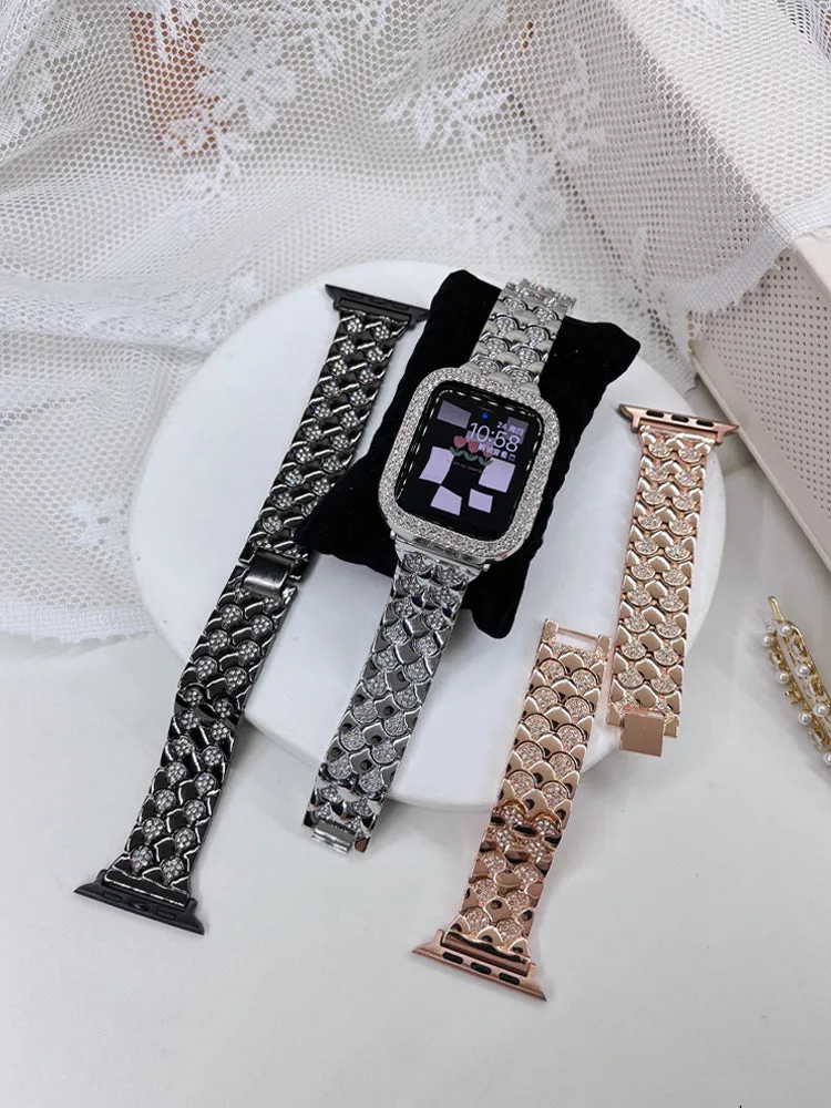 Luxury Diamond Fish Scales Strap For Apple Watch Metal Band Series 7 6 5 4 iWatch 38/40/41mm 42/44/45mm Premium Steel Bracelet |Watchbands|