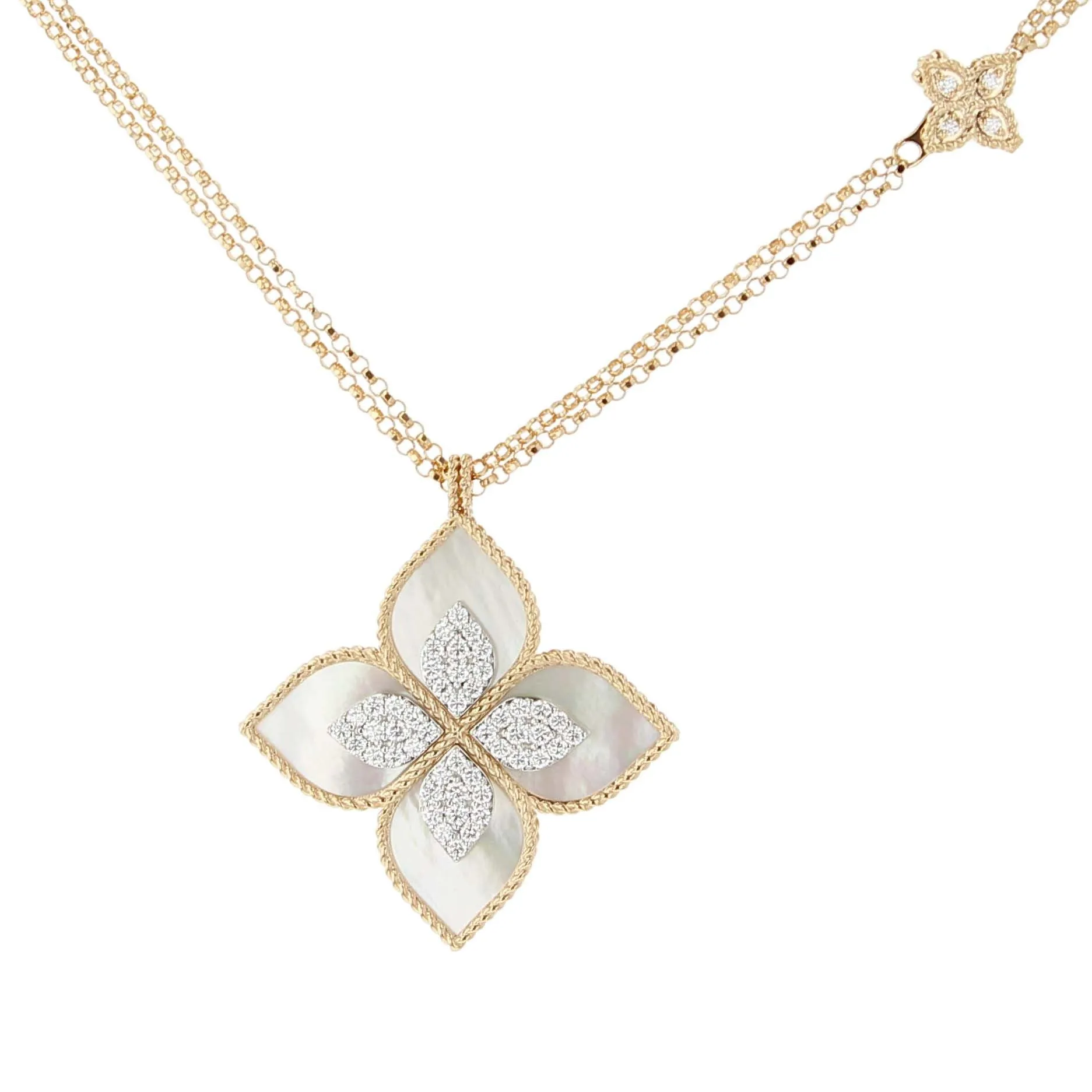 Medium Mother of Pearl and Diamond Accent Flower Pendant