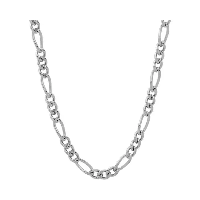 Mens Silver-Tone Stainless Steel Figaro Link Chain Necklace