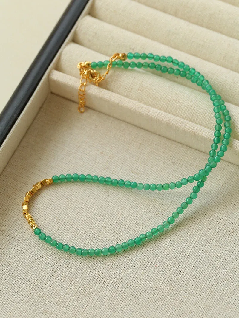 Mini Green Agate Gold Chip Necklace