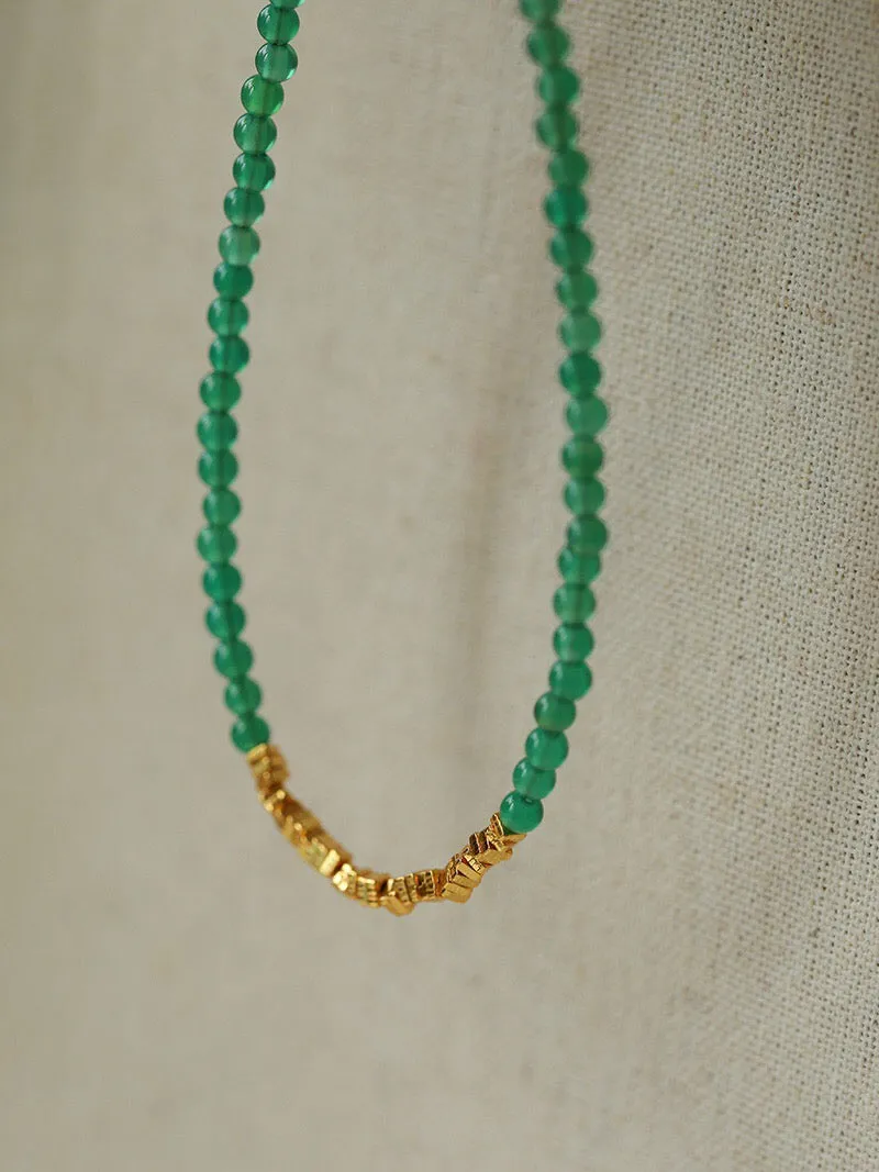 Mini Green Agate Gold Chip Necklace