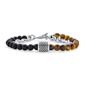 Mixed Two Tone Stretch Bracelet with Gemstone Beads & Silver Toggle Clasp