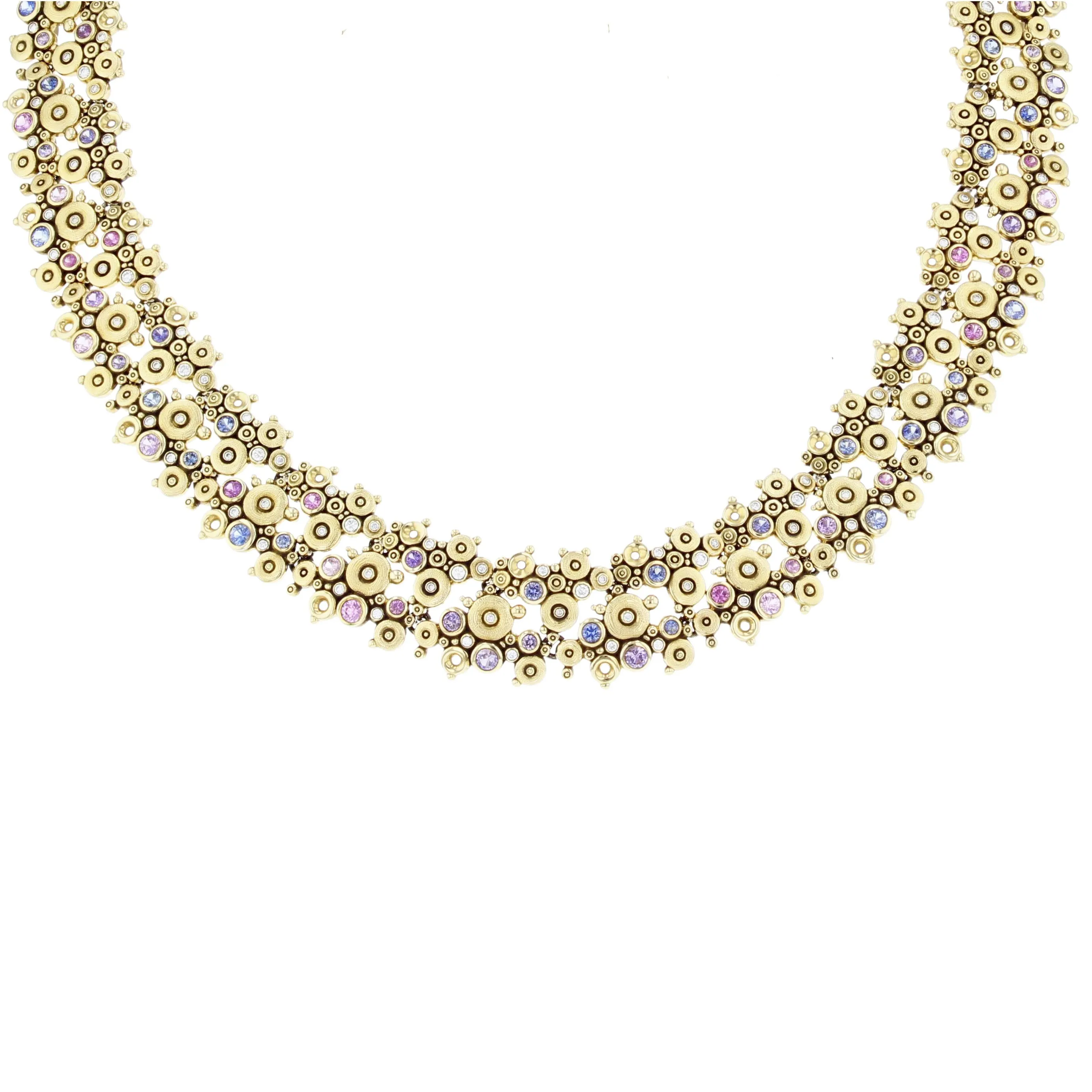 Multi Color Sapphire and Diamond Lace Necklace