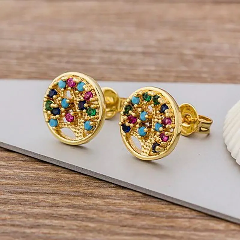 Multi-style Colorful Micro Pave Zircon Stud Earrings