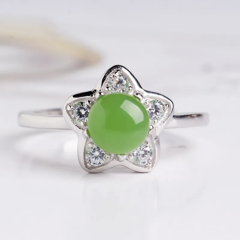 Natural Jade Ring Nephrite Silver Zircon Adjustable Ring ZNRG120