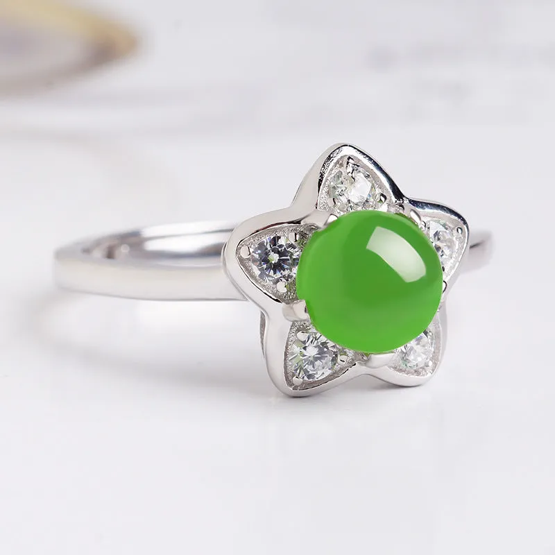 Natural Jade Ring Nephrite Silver Zircon Adjustable Ring ZNRG120