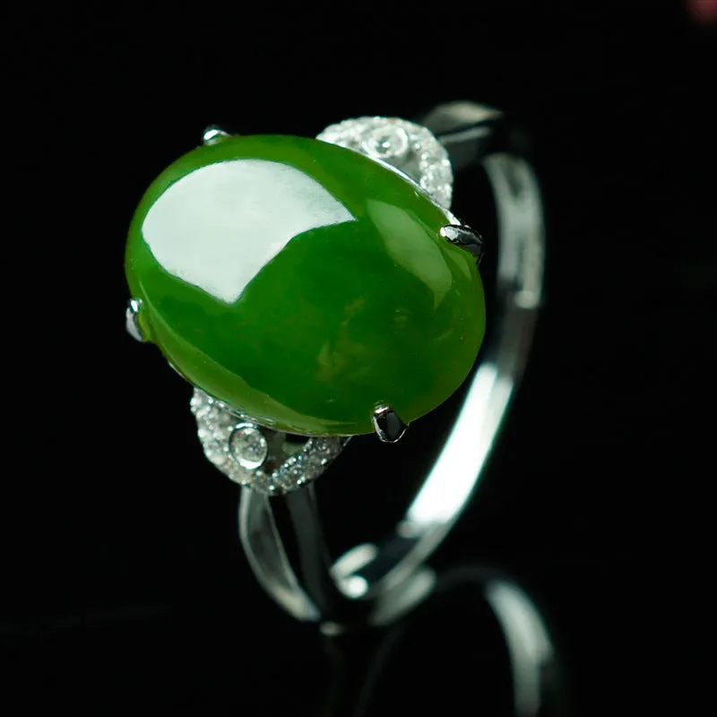 Natural Jade Ring Nephrite Silver Zircon Adjustable Ring ZNRG136