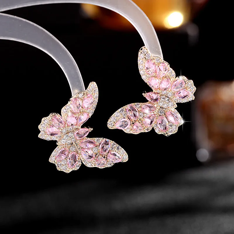 New European and American earrings heavy industry three-dimensional butterfly earrings