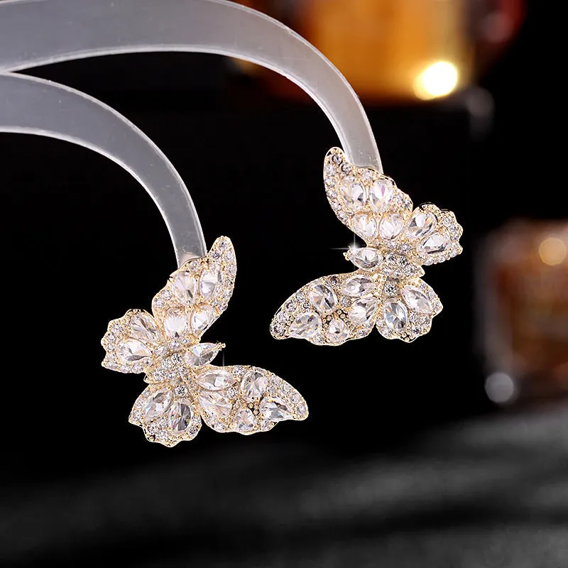 New European and American earrings heavy industry three-dimensional butterfly earrings