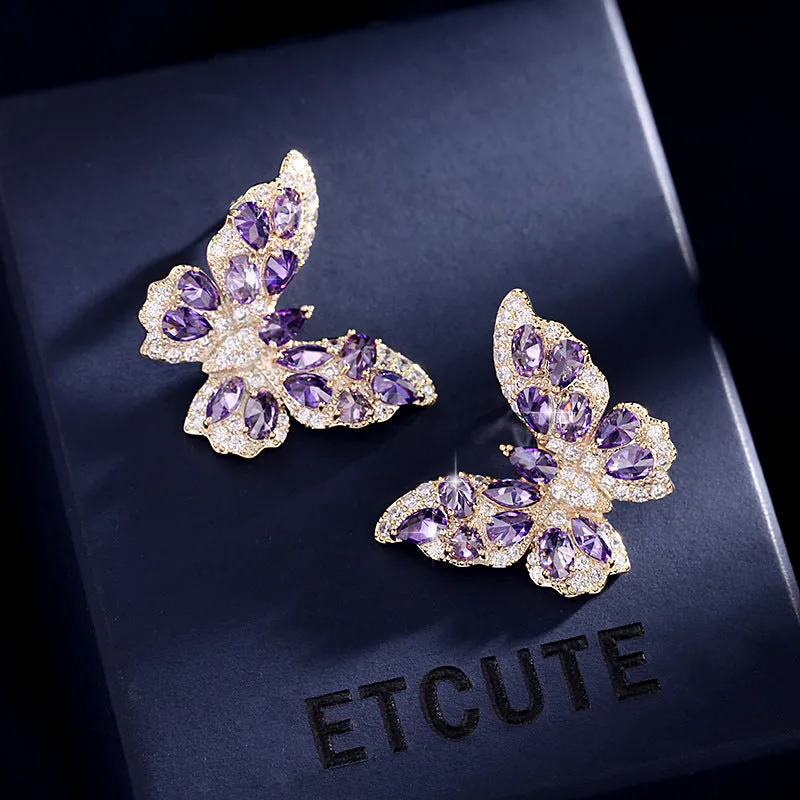 New European and American earrings heavy industry three-dimensional butterfly earrings