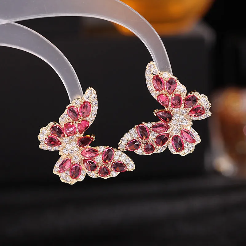 New European and American earrings heavy industry three-dimensional butterfly earrings