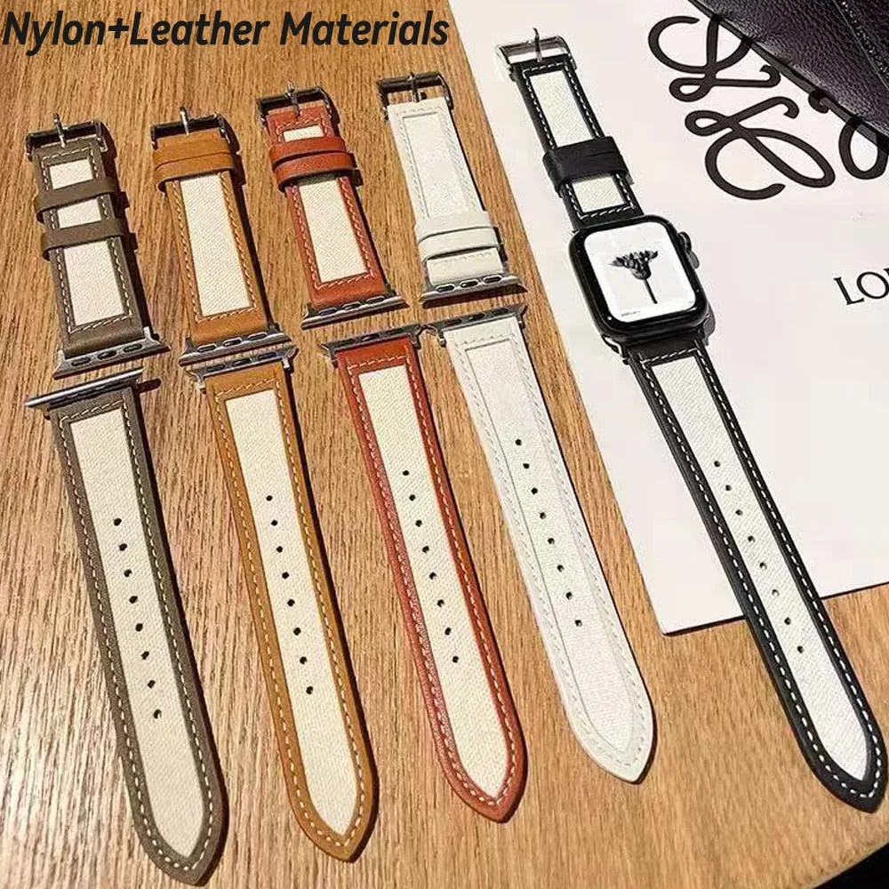 Nylon   Leather Strap for Apple Watch Band Series 7 6 5 4 Classical Bracelet iWatch 38mm 40mm 41mm 42mmm 44mm 45mm Wristband |Watchbands|