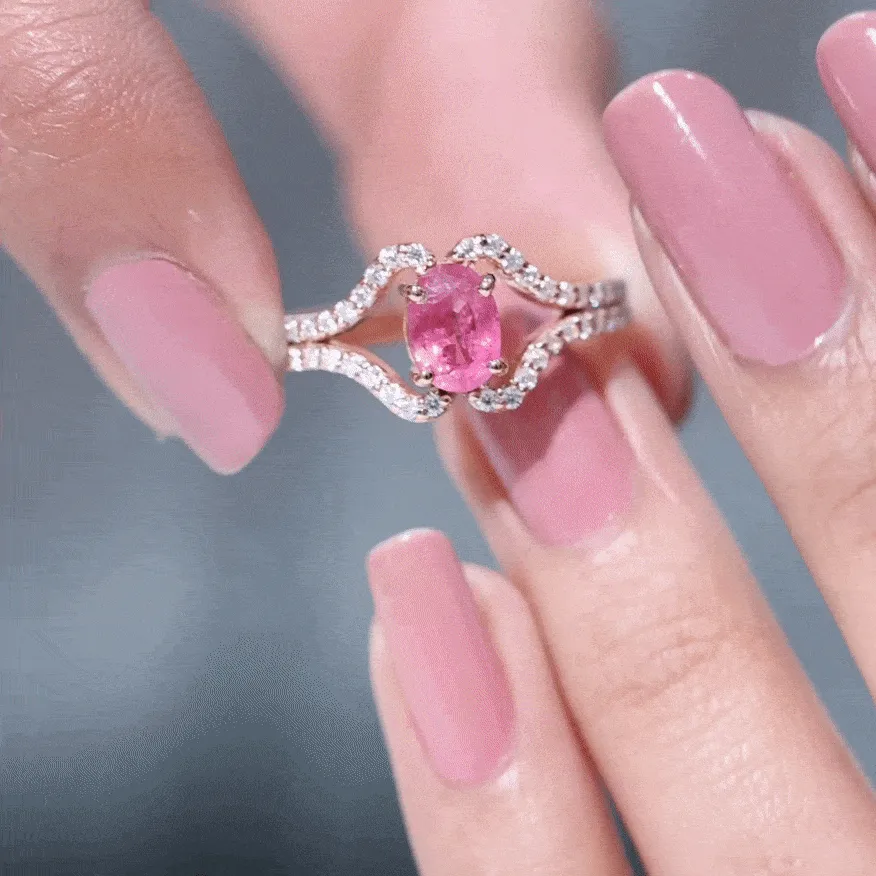 Oval Cut Pink Sapphire and Diamond Ring with Split Shank