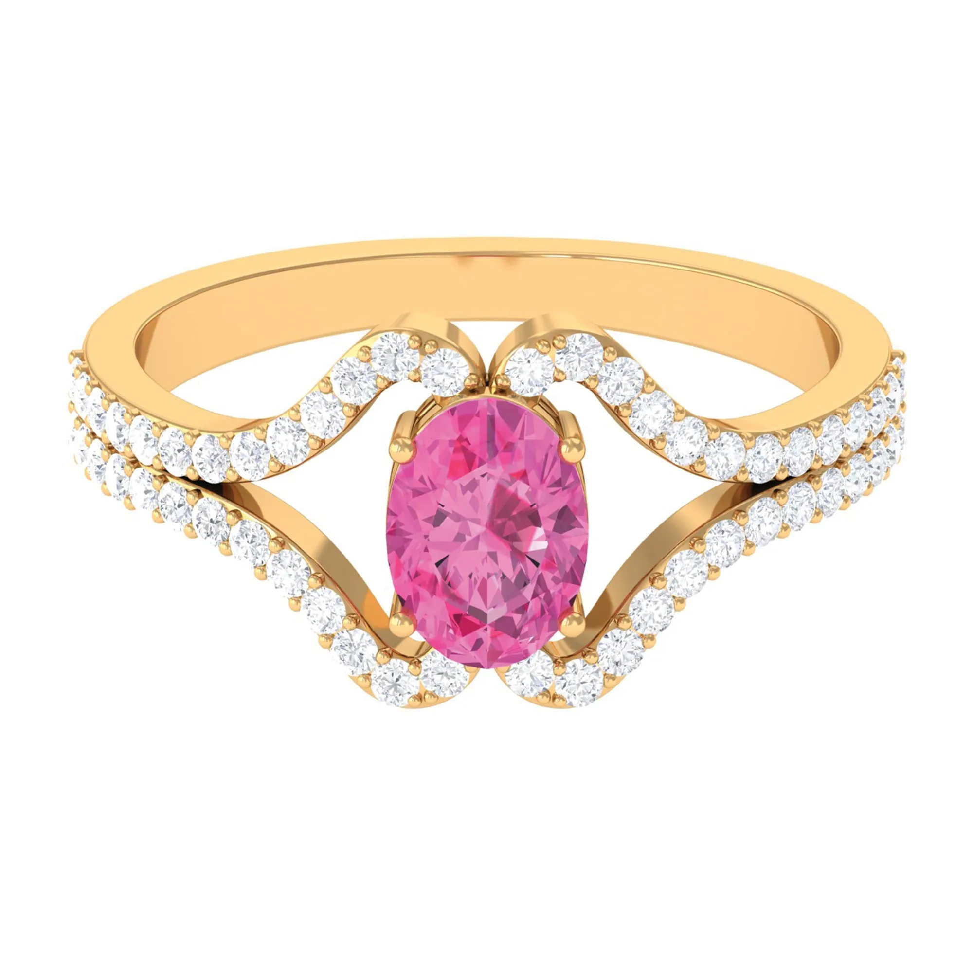 Oval Cut Pink Sapphire and Diamond Ring with Split Shank