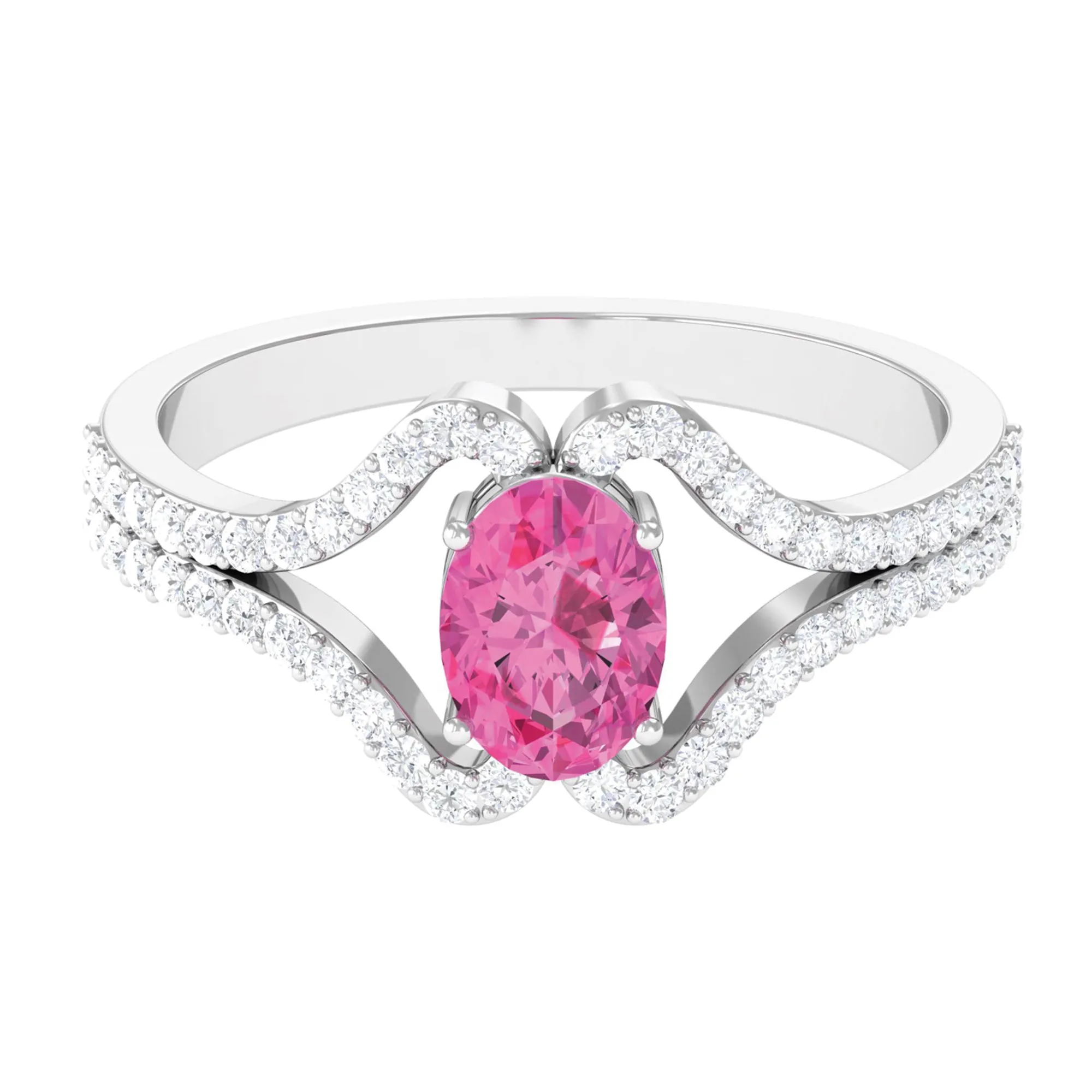 Oval Cut Pink Sapphire and Diamond Ring with Split Shank