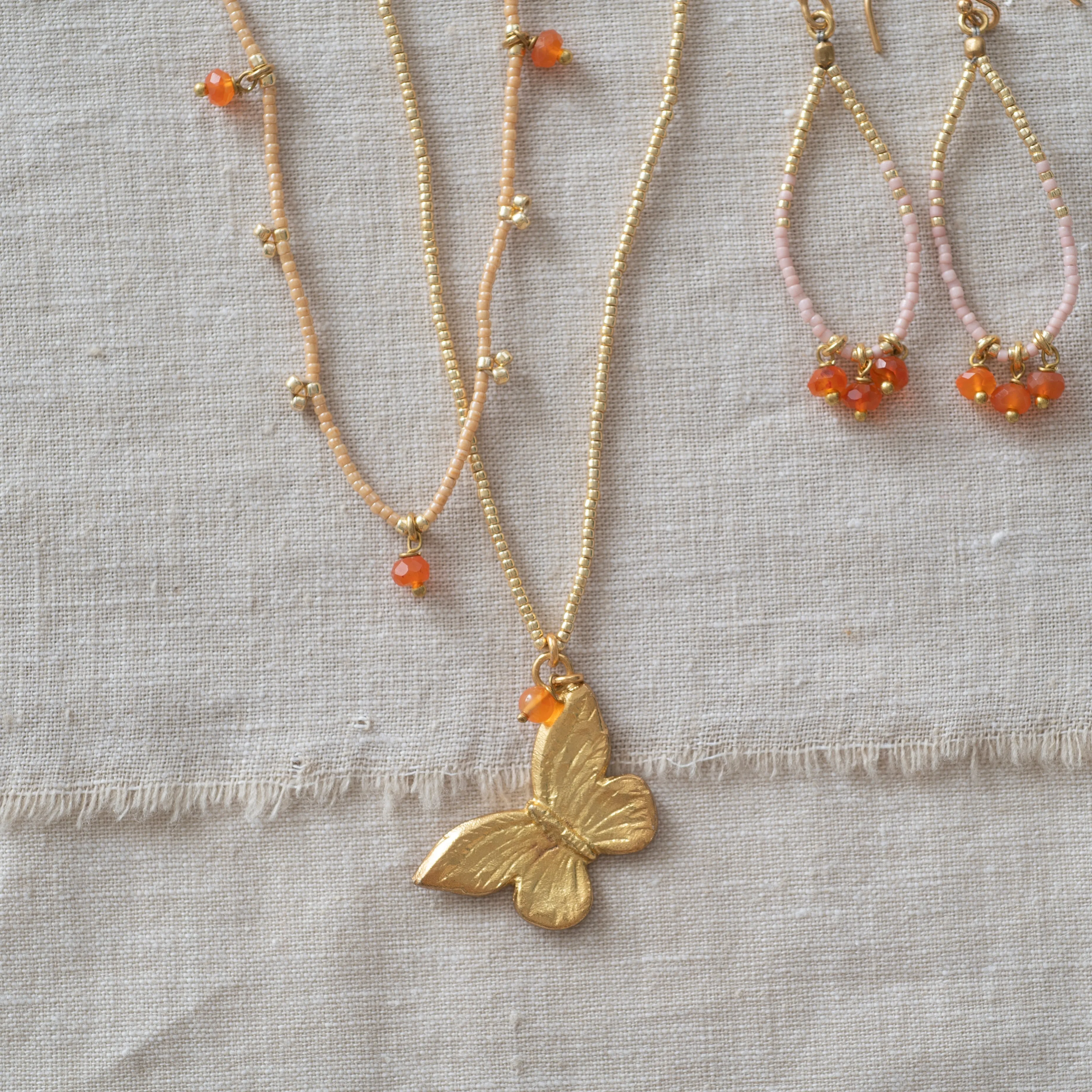 Paradise Carnelian Butterfly Gold Coloured Necklace - A Beautiful Story