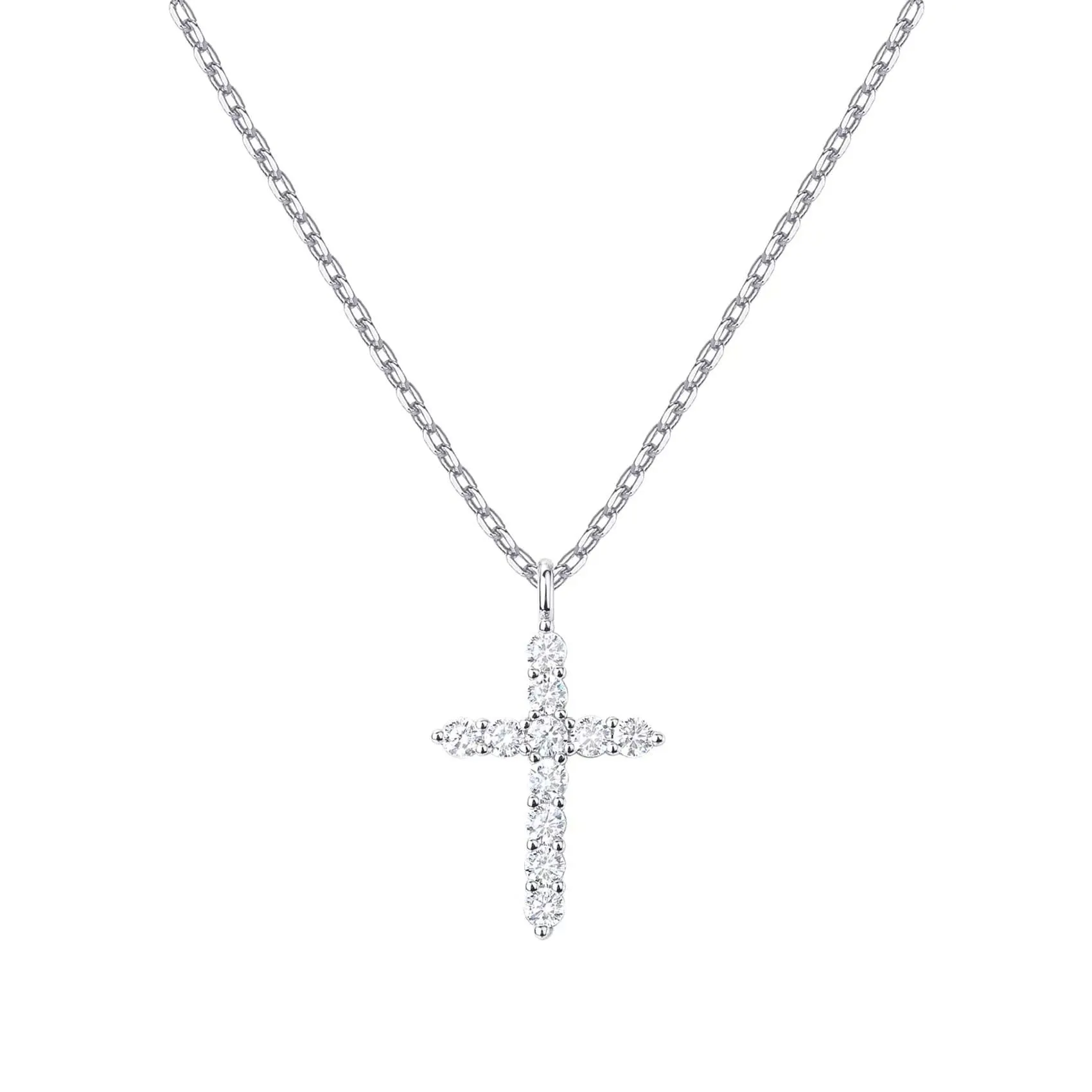 Paris Jewelry 18K White Gold Created Diamond Petite Cross Necklace Plated