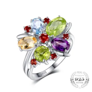 Peruvian Flower 3.1ct Amethyst &amp Garnet Topaz Silver Ring