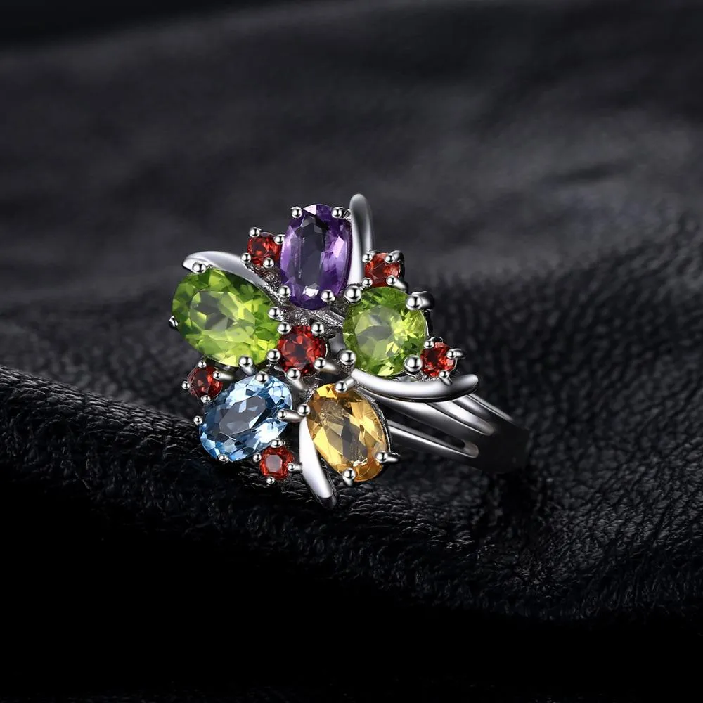 Peruvian Flower 3.1ct Amethyst &amp Garnet Topaz Silver Ring