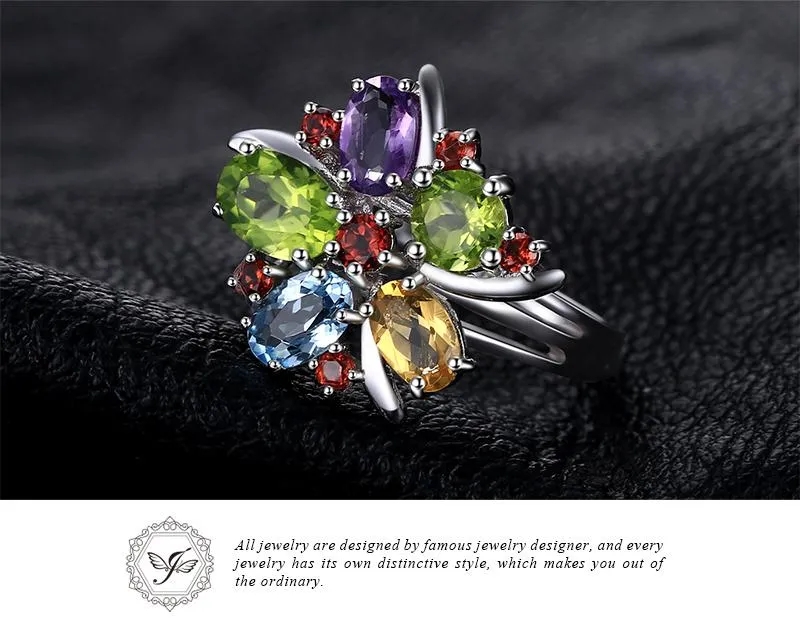 Peruvian Flower 3.1ct Amethyst &amp Garnet Topaz Silver Ring