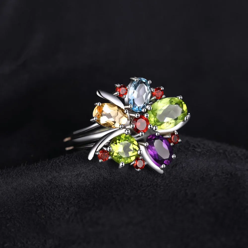 Peruvian Flower 3.1ct Amethyst &amp Garnet Topaz Silver Ring