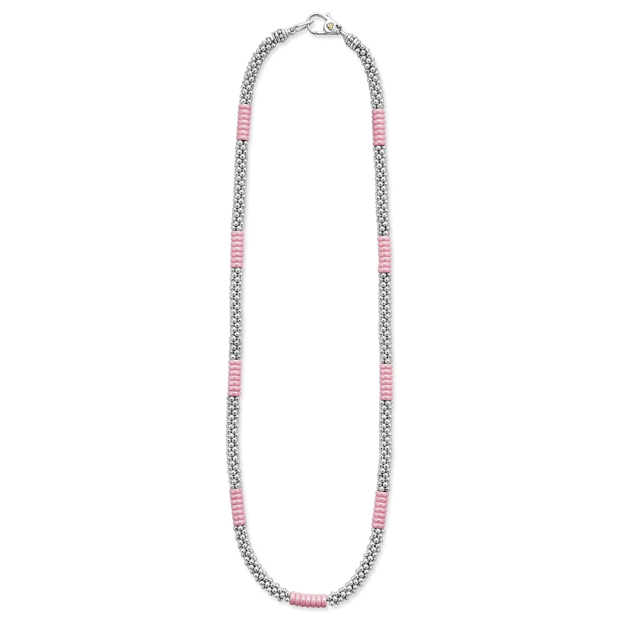 Pink Caviar Silver Station Ceramic Beaded Necklace | 5mm