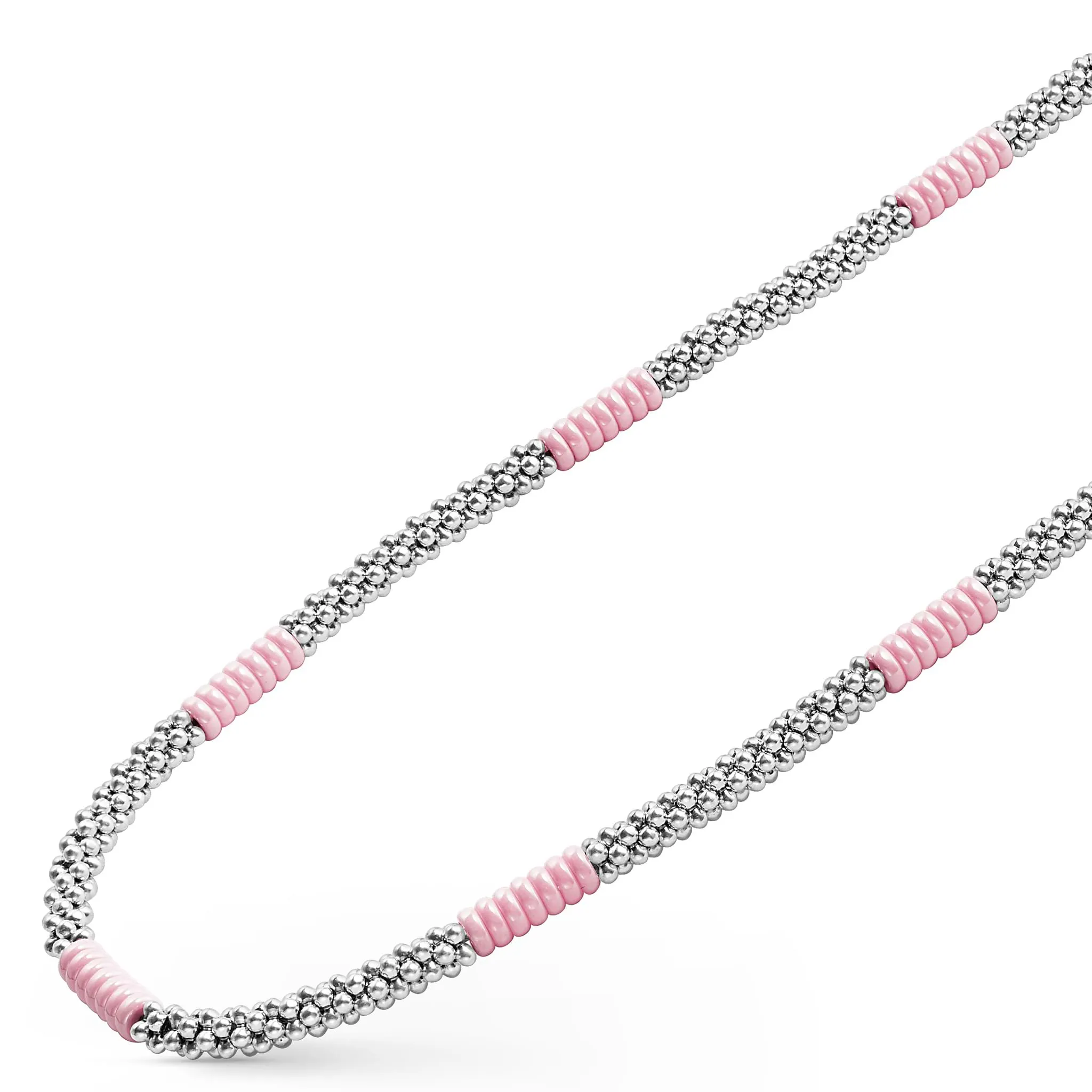 Pink Caviar Silver Station Ceramic Beaded Necklace | 5mm