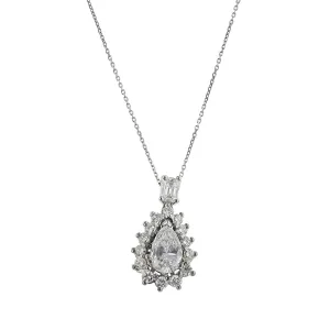 Platinum Pear Shape Diamond Halo Pendant Necklace