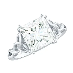 Princess Cut Moissanite Solitaire Celtic Knot Ring