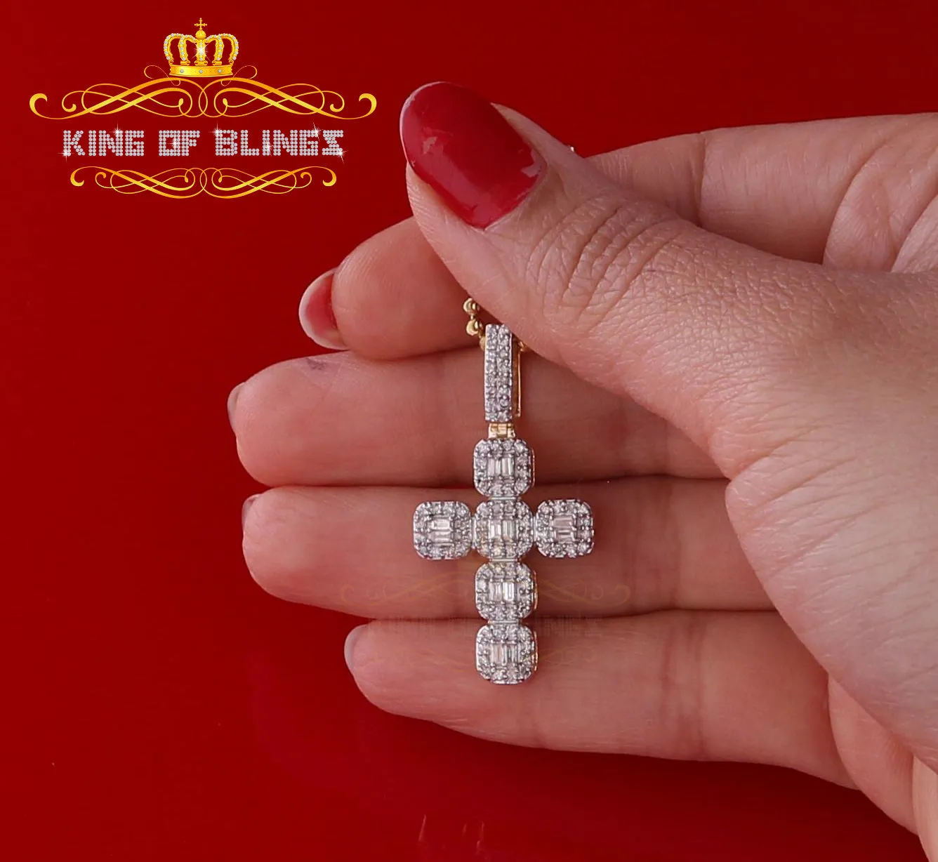 Promising Yellow 925 Sterling Silver Cross Pendant with 1.34ct Cubic Zirconia