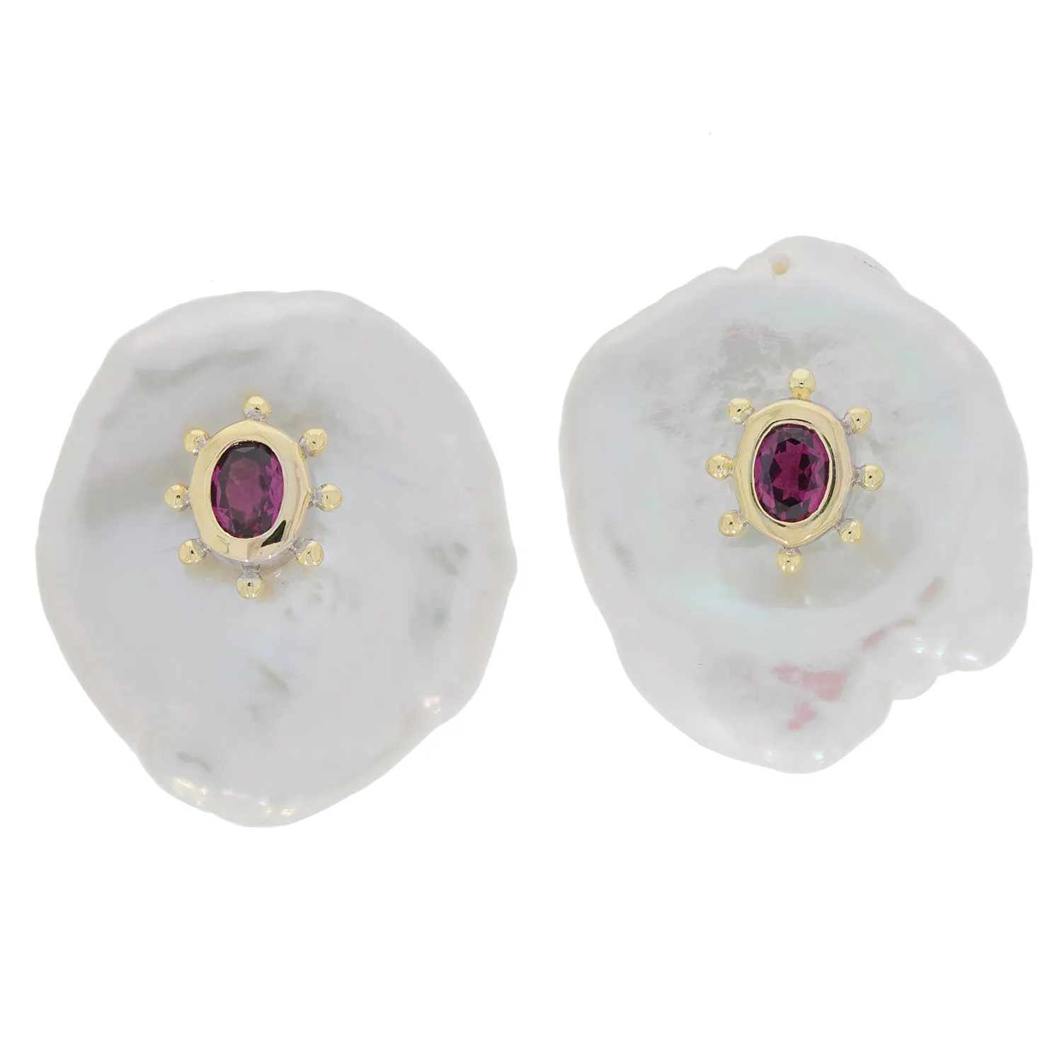 Purple Garnet Sterling Silver Earrings with Pearl Accent