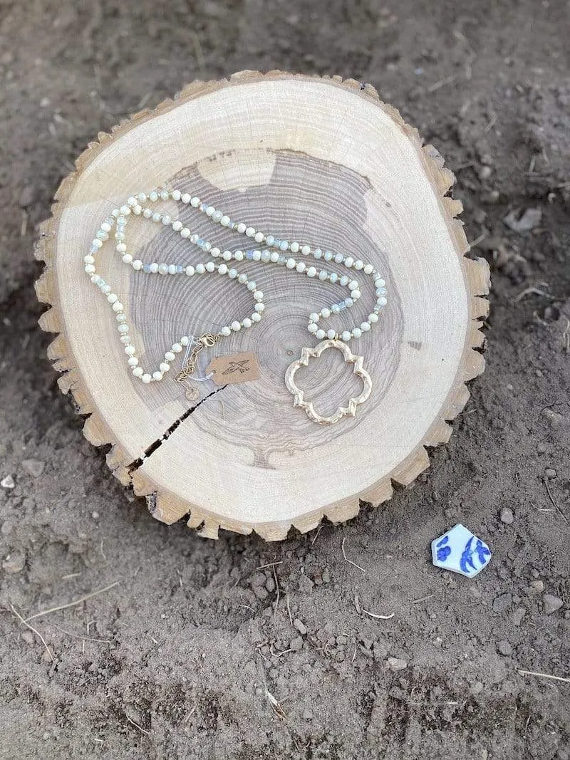 Quatrefoil Milk Glass Beaded Necklace