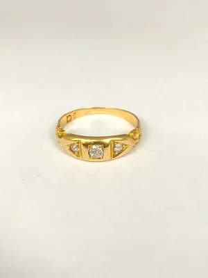 Reserved WYE 2nd payment. 18ct Gold, Antique, Trilogy Diamond Gypsy Ring