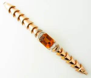 Retro 18K Rose Gold, Citrine and Diamond Bracelet