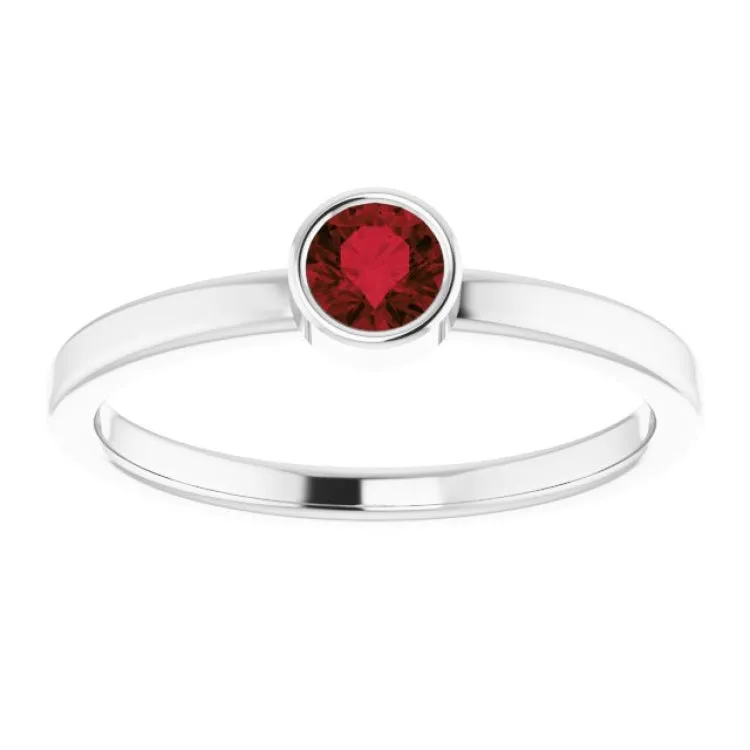 Rhodium-Plated Sterling Silver 4 mm Imitation Garnet  Ring