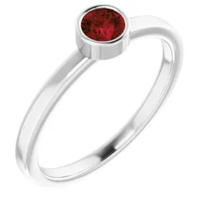 Rhodium-Plated Sterling Silver 4 mm Imitation Garnet  Ring